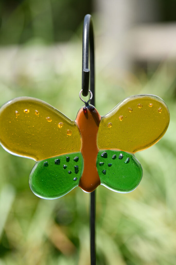 Stained Glass Lily of the Valley Plant Stakes Butterfly on Green